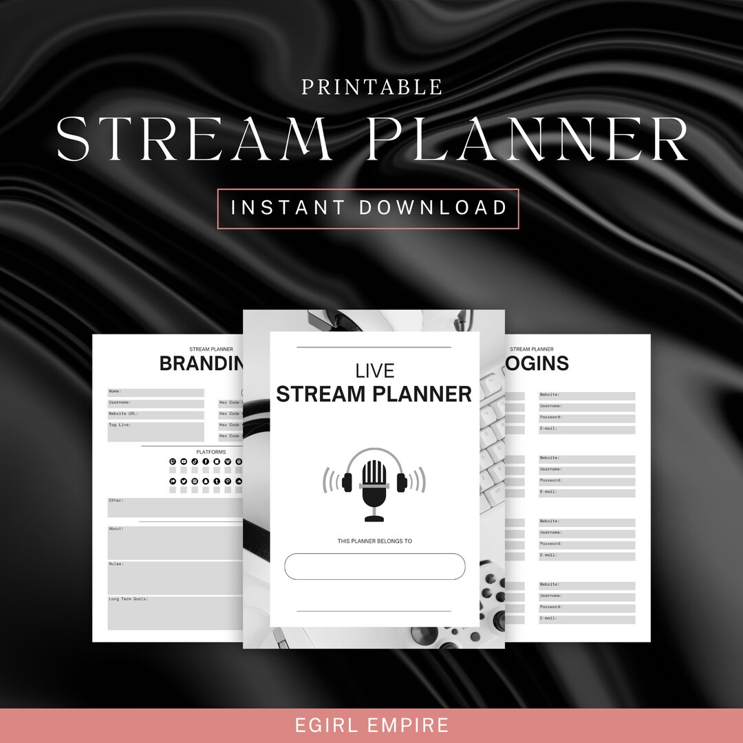 Printable Stream Planner, Stream Organizer, Twitch Kick Youtube Tiktok