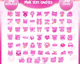 30 animated and 30 static emotes | Super Kawaii Pink Text | Twitch & Discord Emotes Pack | MEGA PACK
