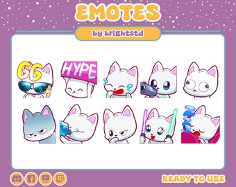 Twitch Emotes | white cat | cat emotes | kitten emote | kawaii emote | chibi cat | kitty emotes