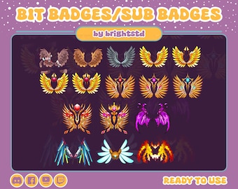 twitch wing sub badges| wings sub badge |  twitch sub badges | graphic for streamer | wings bit badge