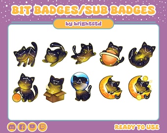 Twitch sub badges | bit badge | space bit badges | cat sub badges | cat | kitten emote | cat bit badge | cat galaxy badges | moon cat