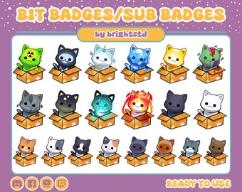Twitch sub badges | cat sub badges | kitty badges | kitten badges | kawaii sub badges | cute cat | bit badges | stream and gaming