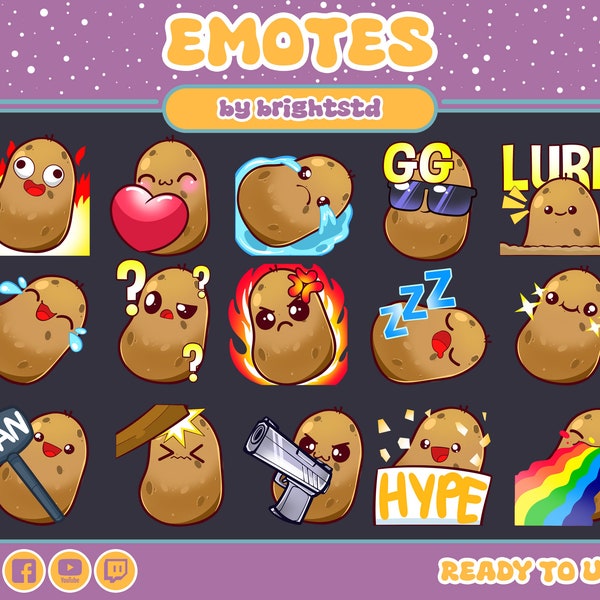 Potato pack | potato emotes | cute potato emote | kawaii potato | twitch emote