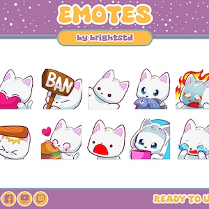 Twitch emotes cat | cat emotes | white cat | kawaii emote | cute emote | chibi emotes