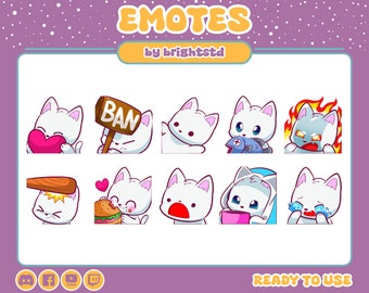Twitch emotes cat | cat emotes | white cat | kawaii emote | cute emote | chibi emotes