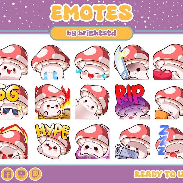 Mushroom emotes | twitch emotes | mushroom head | kawaii emote | cute emote