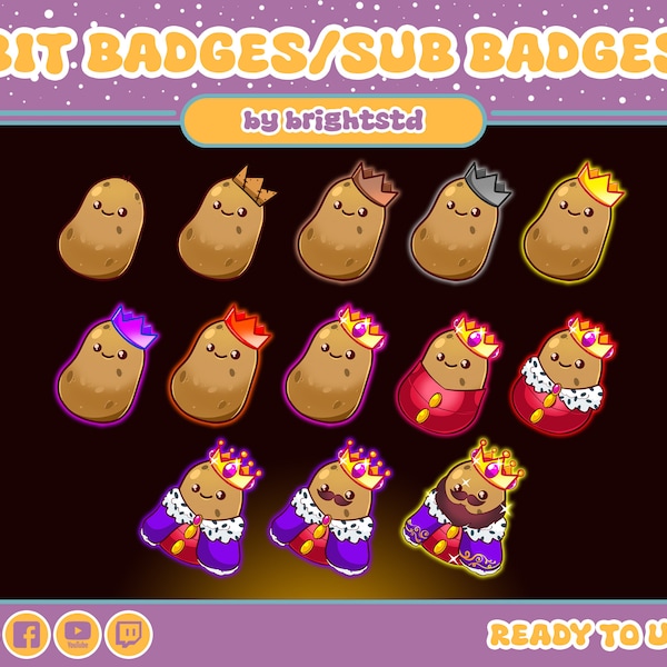 sous-badges de contraction | sous-badges de pommes de terre | badges de pommes de terre | pomme de terre kawaii | stream et discord