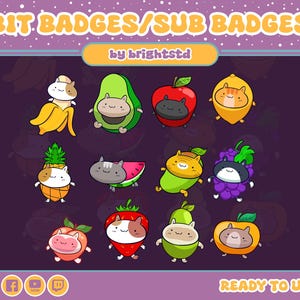 twitch bit badges | twitch sub badges | cat badges | cat sub badges | cat | streaming | fruit cat sub badge