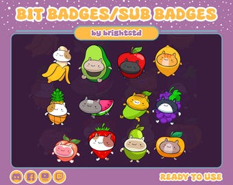 twitch bit badges | twitch sub badges | cat badges | cat sub badges | cat | streaming | fruit cat sub badge