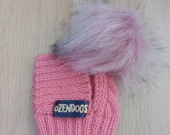 Winter dog hat with fake fur pompom for corgis, dachshunds and other dogs