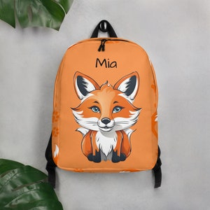 Personalized Kids Backpack with Fox Design | Custom Name | Cute School Bag in Light Orange
