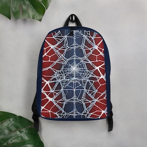 Webbed Wonders Rucksack: Rot und Blauer Kinderrucksack mit Spinnenmotiv - Perfekt für kleine Helden!
