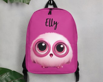 Personalized  Cute Pink Backpack for Girls: Adorable Big-Eyed Monster Design to Spark Smiles!