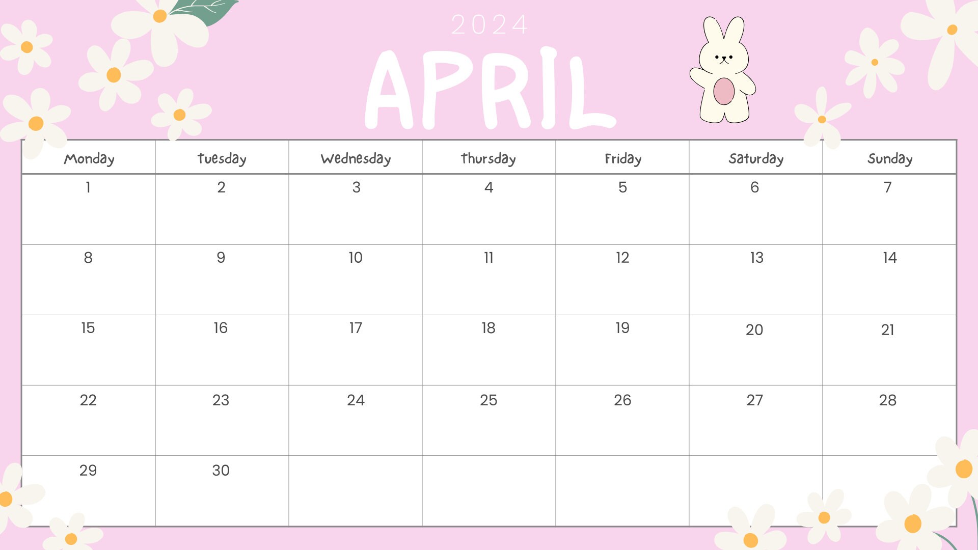 Cute Printable Calendar 2024, Monthly Planner 2024, Daily 2024 Digital ...