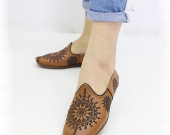 Natural Turkish Leather Yemeni Shoes For Women - Traditional Handmade Slip-On Loafers