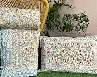 Anokhi Indian Jaipuri Block Print Quilt Printed Reversible Razai Cotton Handmade Floral Quilt, Jaipuri razai, Bedspread Comforter
