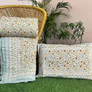 Anokhi Indian Jaipuri Block Print Quilt Printed Reversible Razai Cotton Handmade Floral Quilt, Jaipuri razai, Bedspread Comforter