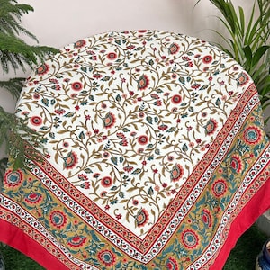 Indian Block Print tablecloth, Floral Cotton Table Cover,  Rectangle Table Cloth