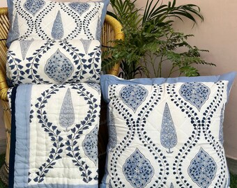 Anokhi Hand Block Print Cotton Quilt: Reversible Indian Bedspread Comforter