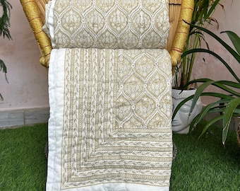 Couette indienne Anokhi Jaipuri Block Print Razai réversible imprimé, couette florale faite main en coton naturel, razai Jaipuri, édredon couvre-lit