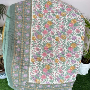 Anokhi Indian Jaipuri Block Print Quilt Printed Reversible Razai Cotton Handmade Floral Quilt, Jaipuri razai, Bedspread Comforter,