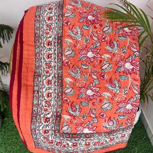 Anokhi Indian Jaipuri Block Print Quilt Printed Reversible Kantha Quilt Cotton Handmade Floral Quilt, Jaipuri razai, Bedspread Comforter