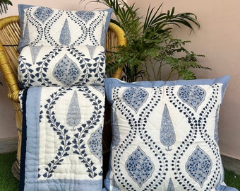 Anokhi Hand Block Print Cotton Quilt: Reversible Indian Bedspread Comforter