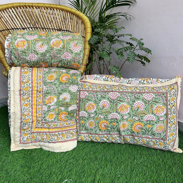 Anokhi Indian Jaipuri Block Print Quilt Printed Reversible Razai Cotton Handmade Floral Quilt, Jaipuri razai, Bedspread Comforter