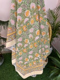Hand Block Print Cotton Dohar: Green & Yellow Floral Quilt