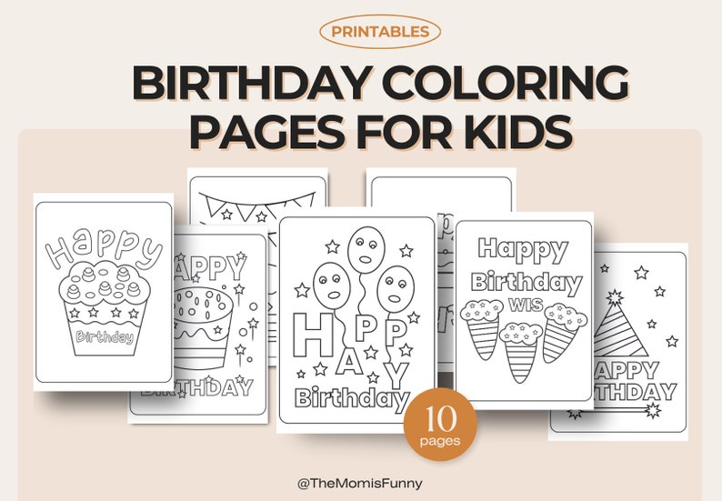 Printable Kids Happy Birthday Party Coloring Pages PDF - Etsy
