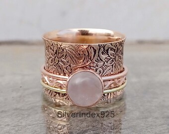 Rose Quartz Ring, Copper Ring, Handmade Ring, Spinner Ring, Beautiful Ring, Thumb Ring, Worry Ring, Mother's Day Gift For Ring Women's Ring