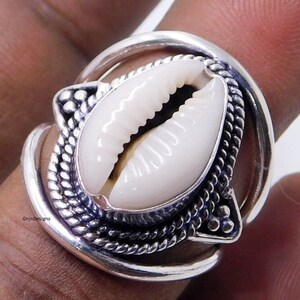 Natural Money Cowrie Shell Silver Ring, 925 Silver Ring, Cowrie Seashell Ring, Cowrie Psychic Ring, Protection Ring, Free Shipment-Boho Ring