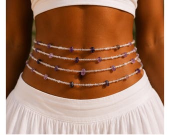 Amethyst Crystal Jewellery Set for Healing with Bracelet, Anklet and Waist Bead