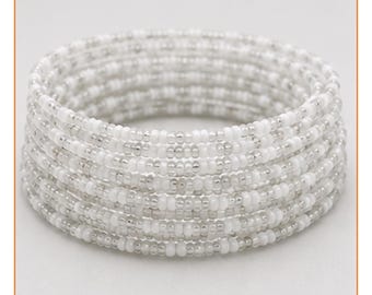 Jewellery Set - Classic White for Clarity with Handmade Waist Bead, Bracelet and Anklet