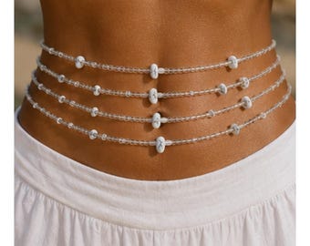 White Turquoise Crystal Jewellery Set for Healing with Bracelet, Anklet and Waist Bead