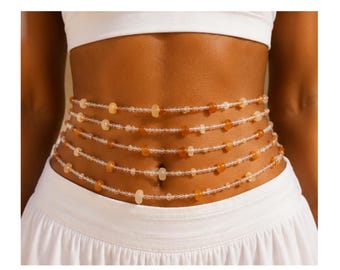 Orange Selenite Crystal Jewellery Set for Healing with Bracelet, Anklet and Waist Bead