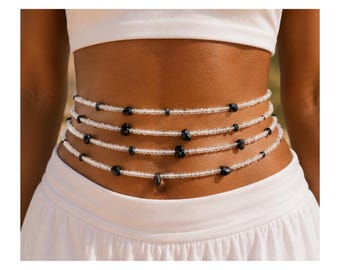 Black Obsidian Crystal Jewellery Set for Healing with Bracelet, Anklet and Waist Beads
