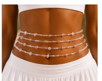 Cherry Quartz Crystal Jewellery Set for Healing with Bracelet, Anklet and Waist Beads