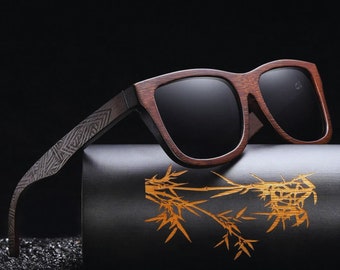 Gravierte Holzsonnenbrille, polarisierte UV400-geschützte Bambus-Sonnenbrille, natürliche Ästhetik, langlebige Sonnenbrille, ganztägiger Tragekomfort, Geschenkidee