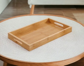 Natural Wood Serving Tray | Wooden Bed Tray | Rectangular Wood Tray | Solid Tea & Snack Tray | Wood Food Plate