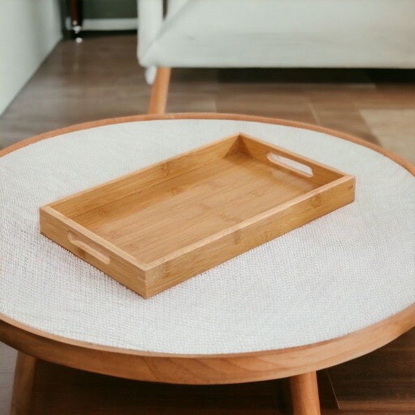 Natural Wood Serving Tray | Wooden Bed Tray | Rectangular Wood Tray | Solid Tea & Snack Tray | Wood Food Plate
