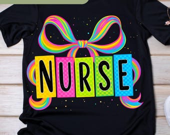 Regenbogen Krankenschwester Shirt Design, Kokette Schleife PNG (Digital Download) P107