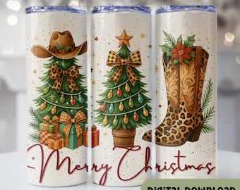 Seamless Country Western Christmas Tumbler Wrap, 20oz Skinny Tumbler Digital Download PNG, Western Christmas Sublimation Design - C144