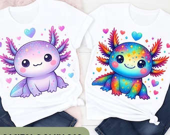 Iriserende Axolotl Png, Sublimatie Design, Kawaii Kids Png, Baby Axolotl, Onderwaterdier, T-shirt Design, Instant Download, DTF A103