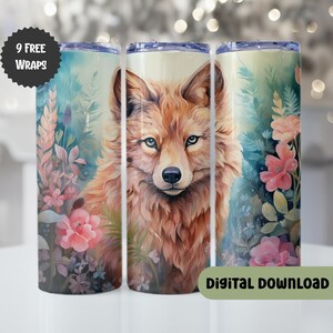 Celestial Floral Wolf Png Tumbler, 20oz Skinny Tumbler, Sublimation Designs for Straight & Tapered, Wolf Instant Digital Download A105