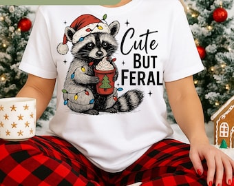 Christmas Racoon Png, Cute But Feral Png Design, Christmas Png Design, Retro Christmas Png, Xmas Racoon, Racoon Christmas Sublimation  H225