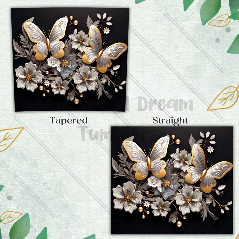 3D Silver & Gold Butterfly Flowers 20 Oz Skinny Tumbler Etsy