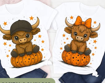Retro Halloween Highland Cow Png, Moo I Mean Boo, Funny Fall Pumpkin Cow Png, Trendy Cute Highland Cow Shirt Design, Trick Or Treat  H140