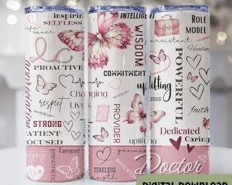 Envoltorio para vaso con imagen inspiradora de doctora, afirmaciones, vaso afroamericano, vaso delgado de 20 oz, rosa sin costuras, MD, Care W149