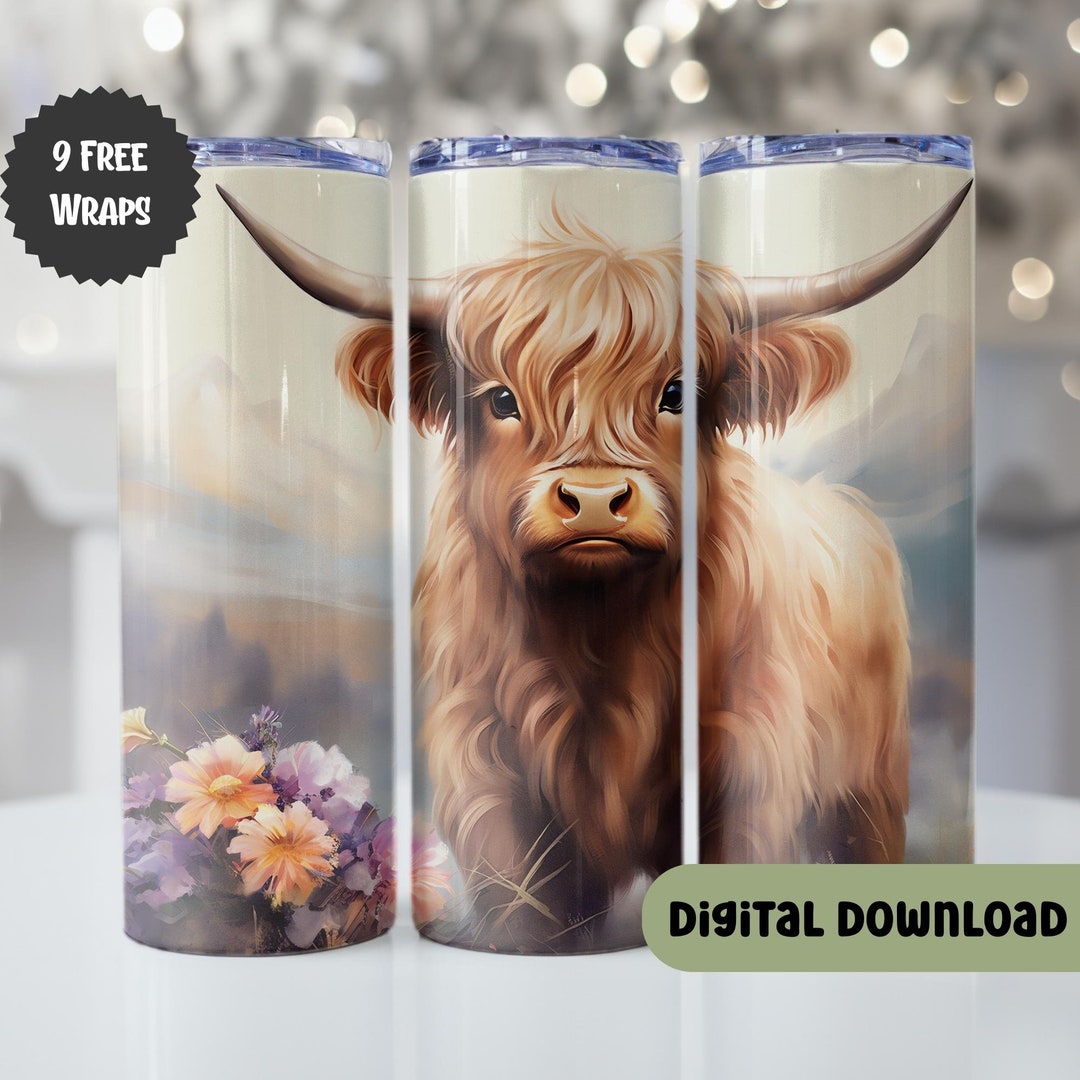 Cute Baby Highland Cow 20 Oz Tumbler Wrap Sublimation Design Boho ...